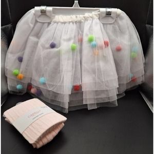 Stephan Baby White Tutu with Pom Pom's size 6-12 months with matching tights